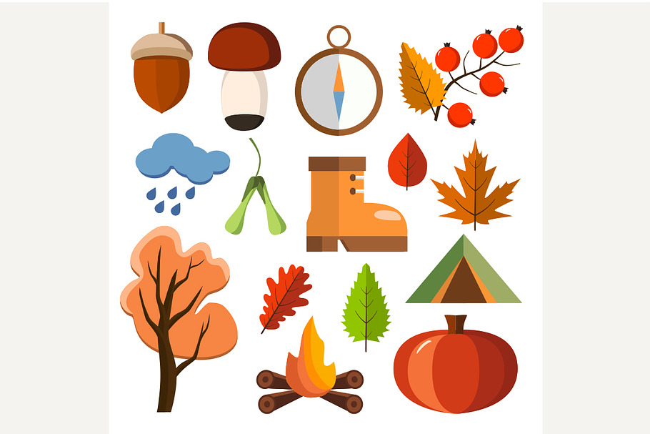 Flat forest icon set. Autumn forest in Graphics - product preview 8