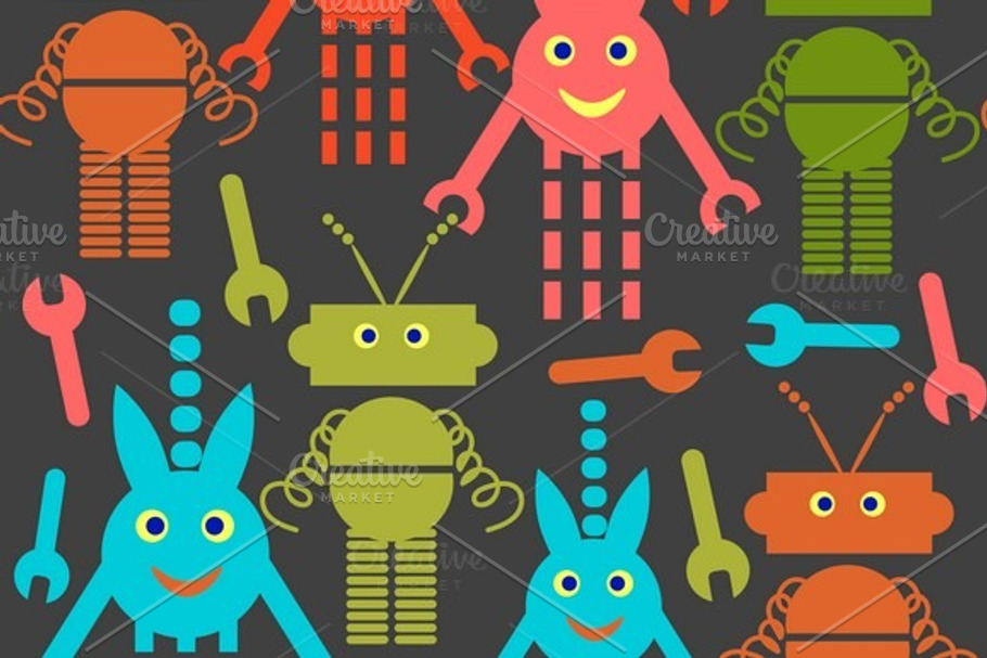 3 robots seamless pattern in Patterns - product preview 8
