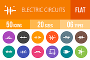 50 Electric Circuit Flat Round Icons