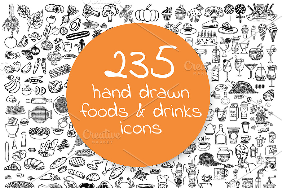 235 Hand Drawn Restaurant Icons in Hand Drawn Icons - product preview 8