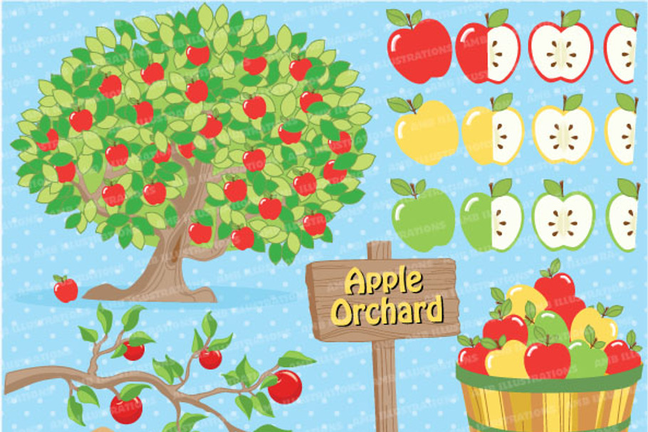 Apple Orchard Clipart, AMB-138 in Illustrations - product preview 8