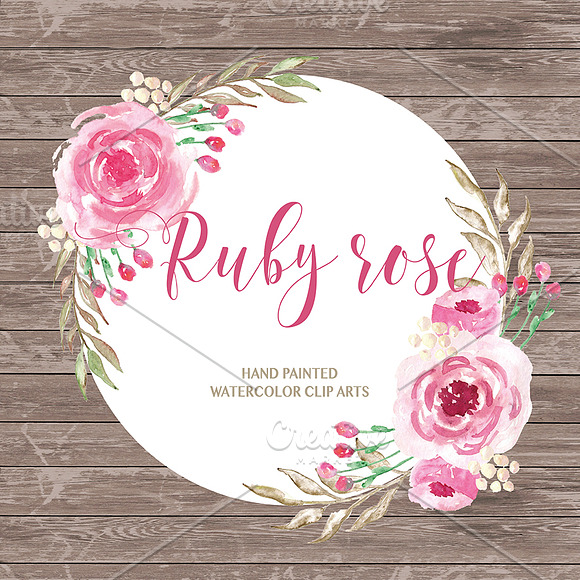 Watercolor Ruby rose cliparts in Illustrations - product preview 1