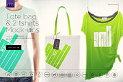 Linen Tote Bag, 2 Women T-shirts