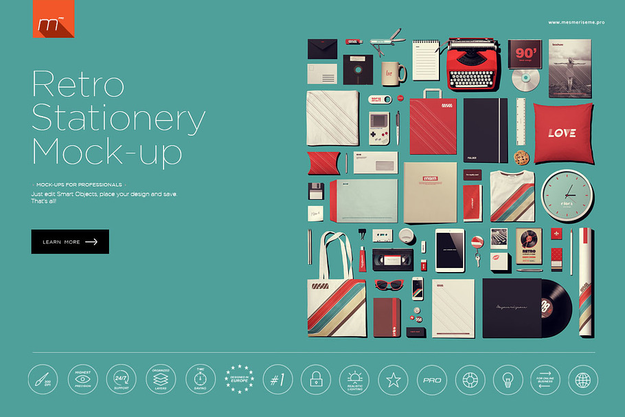 Retro Stationery Identity Mock-Up in Branding Mockups - product preview 8