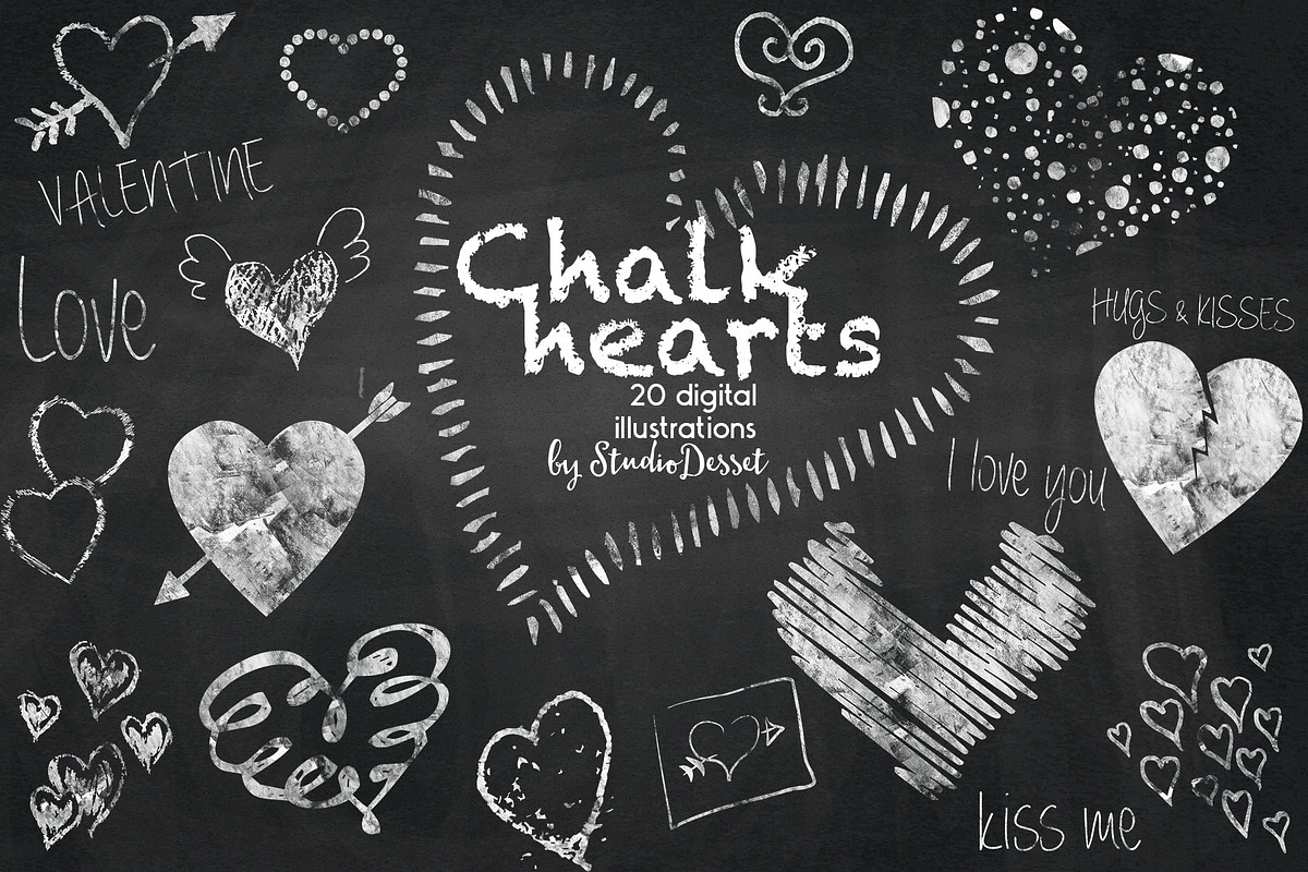 Chalk Hearts - digital illustrations in Illustrations - product preview 8