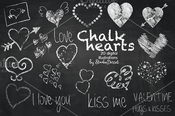 Chalk Hearts - digital illustrations in Illustrations - product preview 1