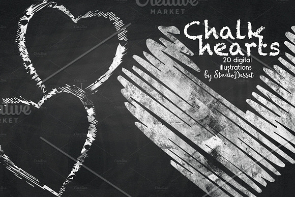 Chalk Hearts - digital illustrations in Illustrations - product preview 2
