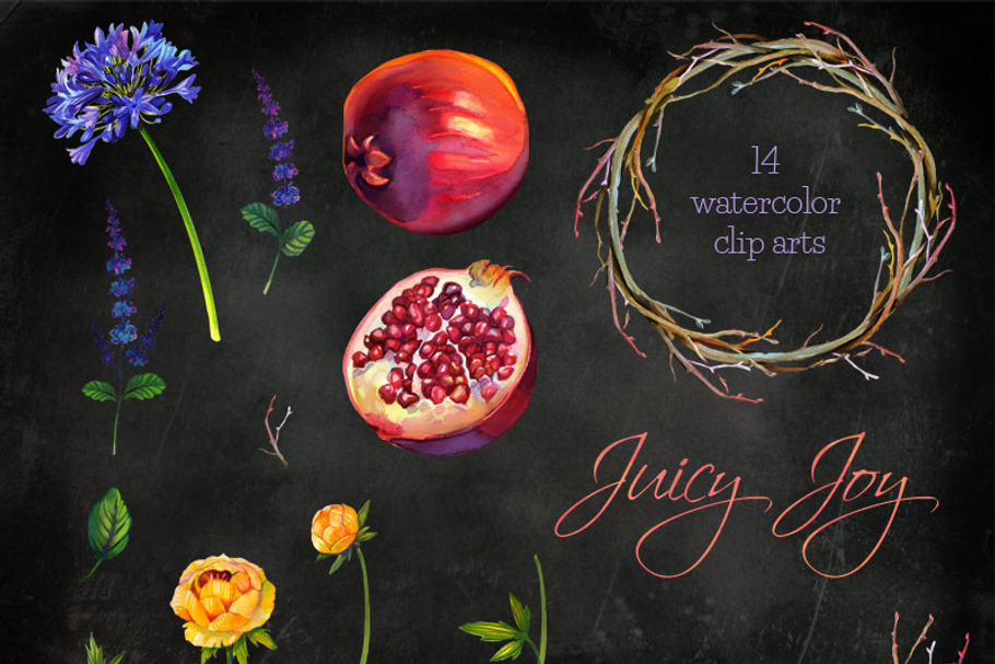 Juciy Joy- 14 watercolor clip arts in Illustrations - product preview 8