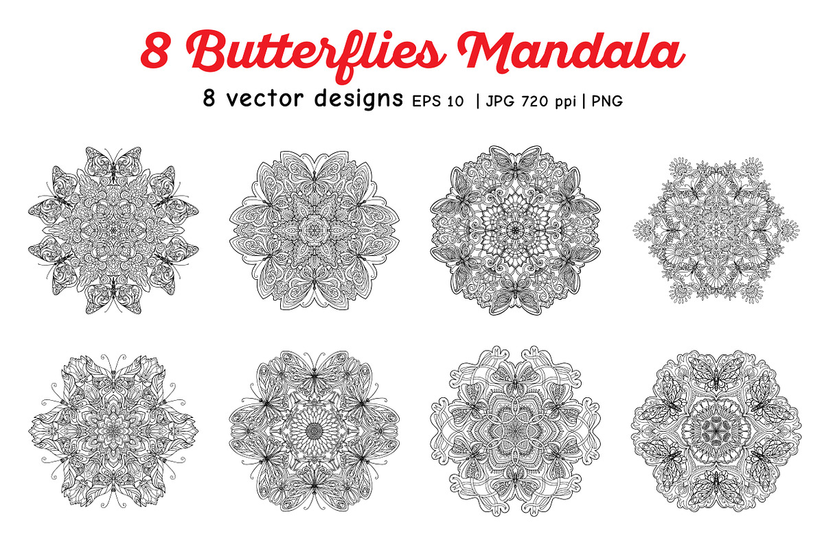 8 Butterflies Mandala in Illustrations - product preview 8