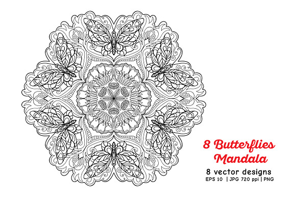 8 Butterflies Mandala in Illustrations - product preview 1