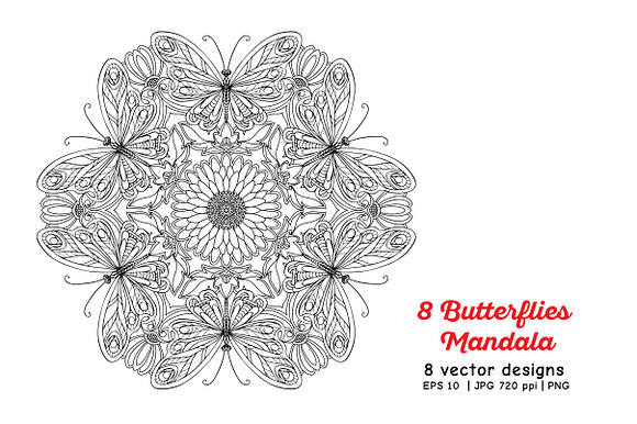 8 Butterflies Mandala in Illustrations - product preview 2