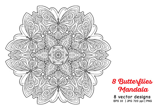 8 Butterflies Mandala in Illustrations - product preview 3