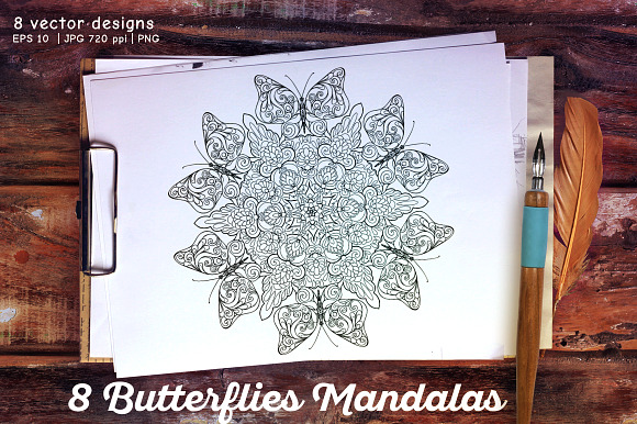 8 Butterflies Mandala in Illustrations - product preview 4