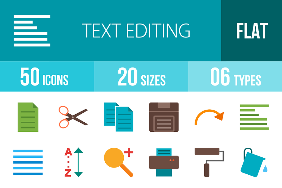 50 Text Edit Flat Multicolor Icons in Graphics - product preview 8