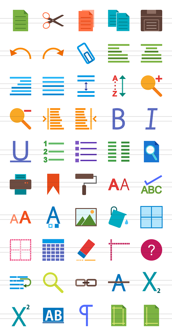 50 Text Edit Flat Multicolor Icons in Graphics - product preview 1