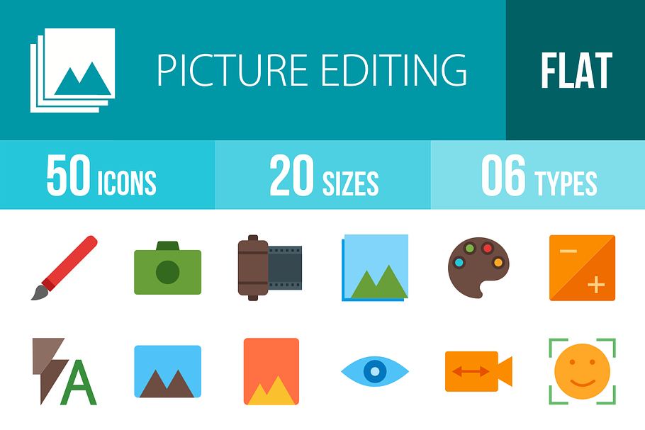 50 Picture Edit Flat MulticolorIcons in Graphics - product preview 8