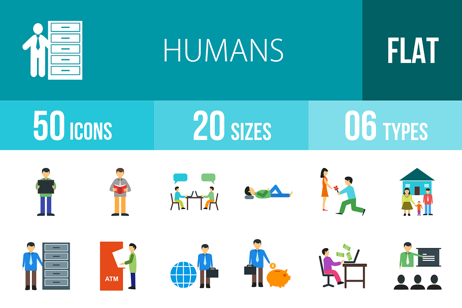 50 Humans Flat Multicolor Icons in Graphics - product preview 8
