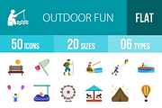 50 Outdoor Fun Flat Multicolor Icons