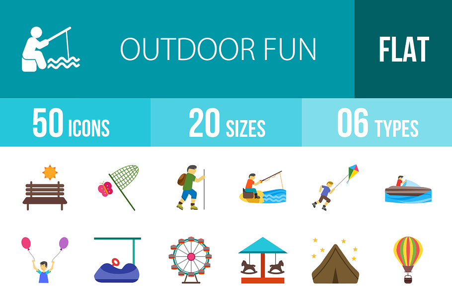 50 Outdoor Fun Flat Multicolor Icons in Graphics - product preview 8