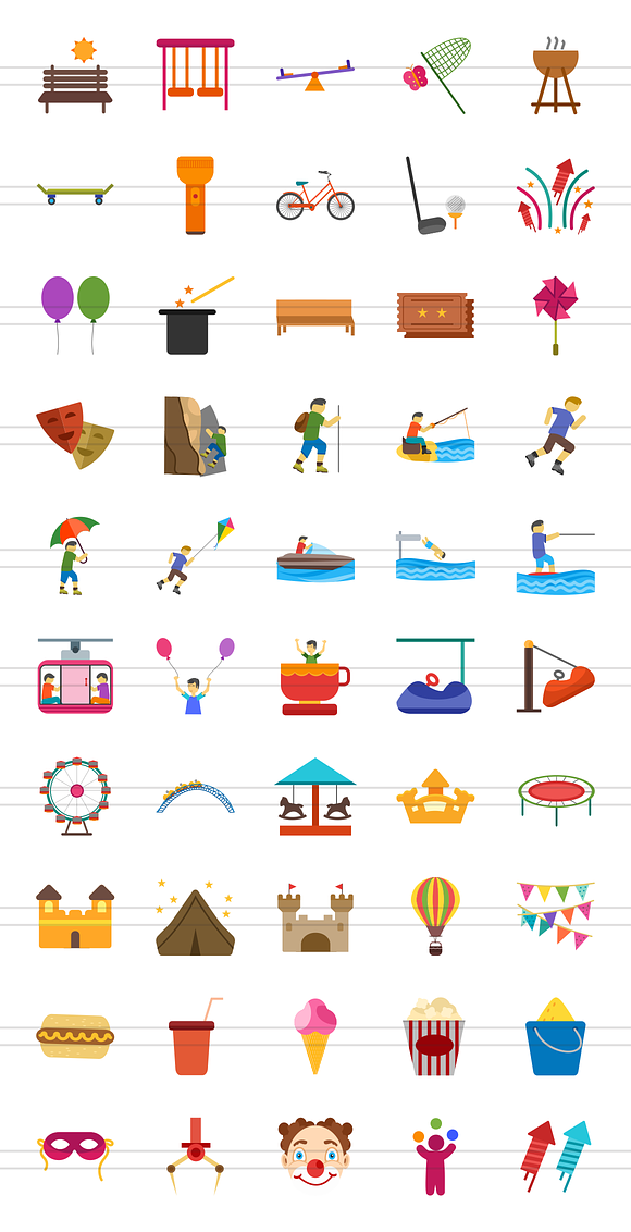 50 Outdoor Fun Flat Multicolor Icons in Graphics - product preview 1