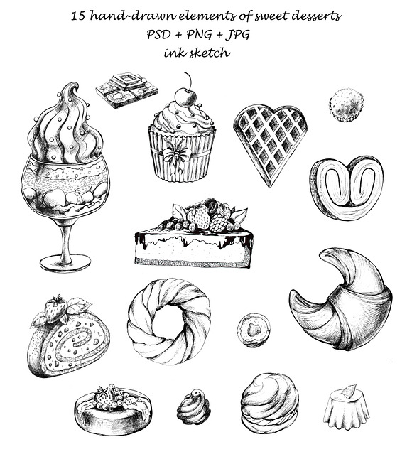 Sweet desserts set in Illustrations - product preview 1