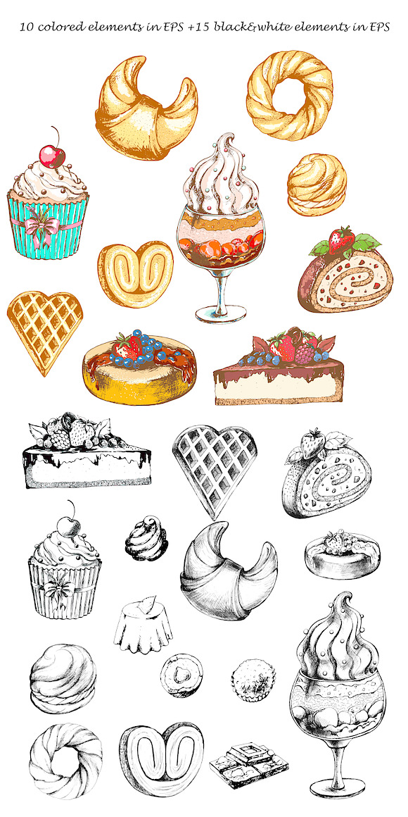 Sweet desserts set in Illustrations - product preview 2