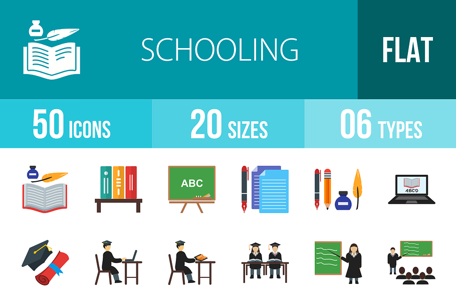 50 Schooling Flat Multicolor Icons in Graphics - product preview 8