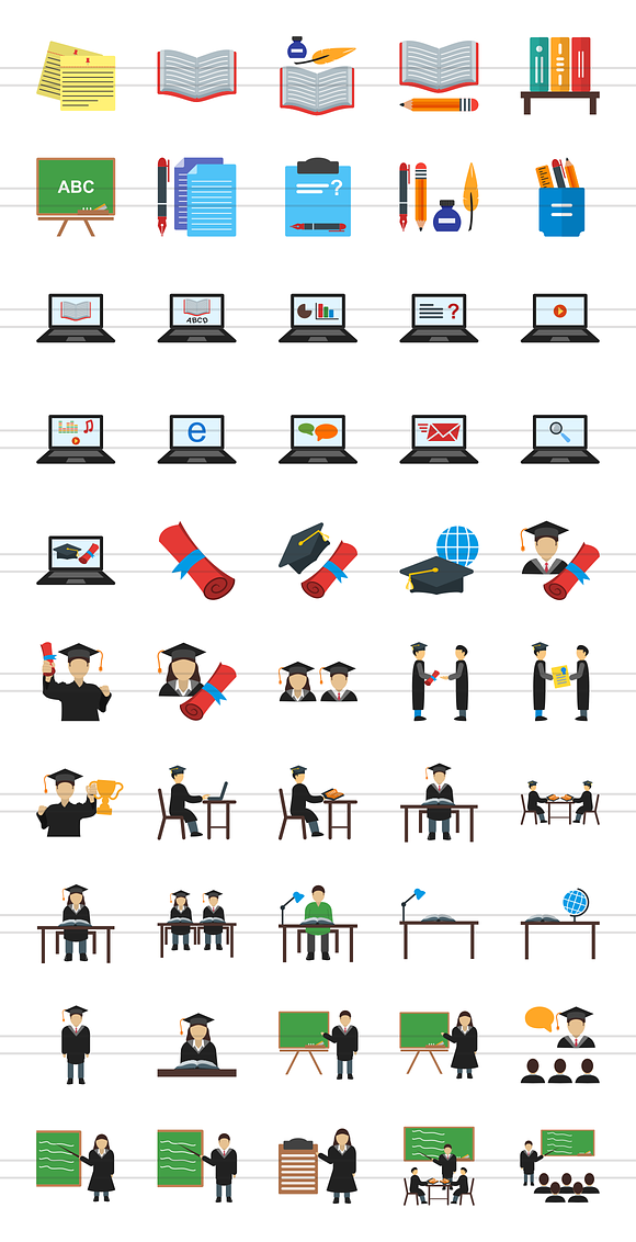 50 Schooling Flat Multicolor Icons in Graphics - product preview 1