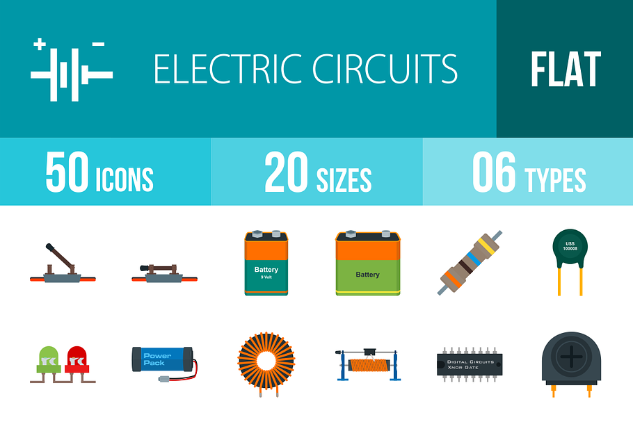 50 Electric Flat Multicolor Icons in Graphics - product preview 8