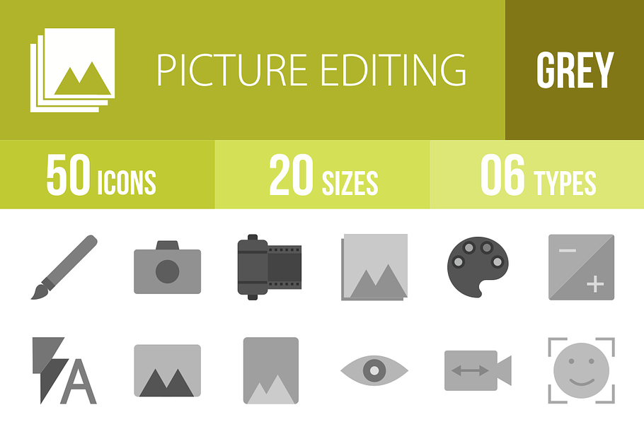 50 Picture Editing Greyscale Icons