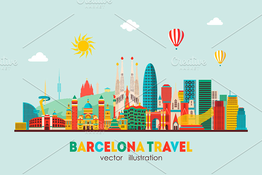 Barcelona skyline detailed silhouett in Illustrations - product preview 8