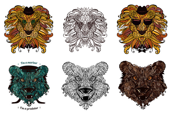 Ornamental doodle animals in Illustrations - product preview 1