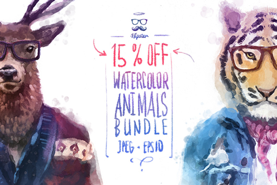 Big Bundle of 14 Hipster Animals in Illustrations - product preview 8