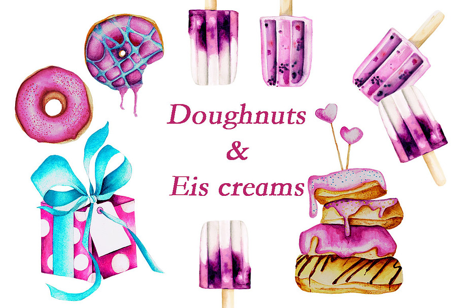 Doughnuts & Eis Cream in Illustrations - product preview 8
