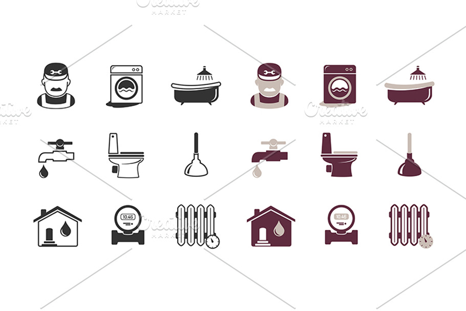 Plumbing and engineering icons set in Graphics - product preview 8