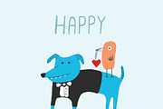 Dog and bird Valentines day card