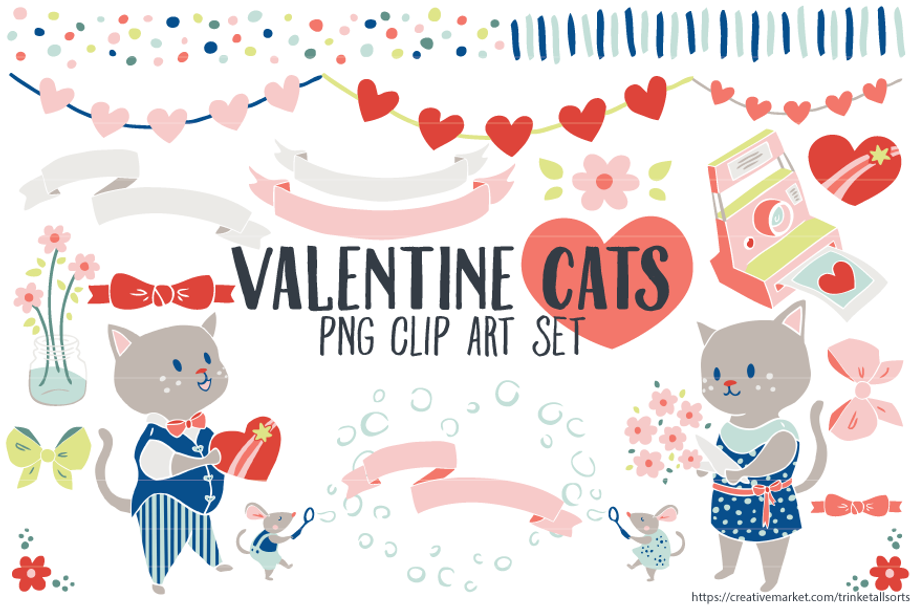 Valentine Cats Clip Art PNG