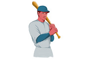 Vintage Baseball Player Bat Watercol