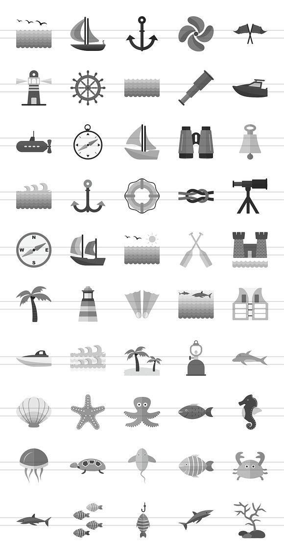 50 Sea Greyscale Icons in Graphics - product preview 1
