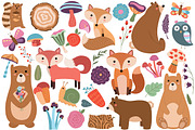 Woodland Animals/Floral Vector & PNG
