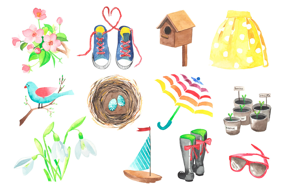 Lovely spring watercolor objects.  in Objects - product preview 8