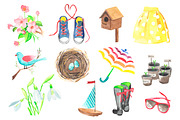 Lovely spring watercolor objects. 