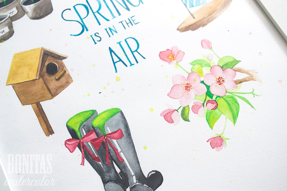 Lovely spring watercolor objects.  in Objects - product preview 3