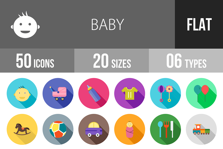 50 Baby Flat Shadowed Icons in Graphics - product preview 8