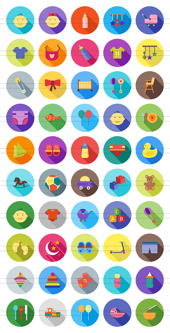 50 Baby Flat Shadowed Icons in Graphics - product preview 1