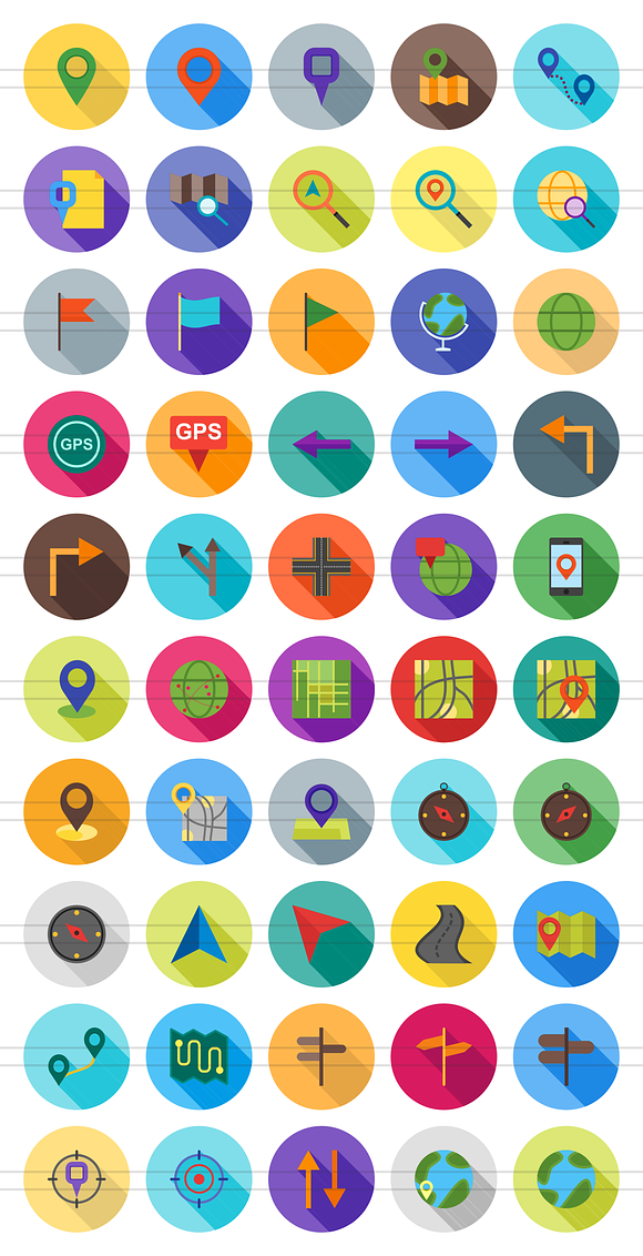 50 Maps Flat Shadowed Icons in Graphics - product preview 1