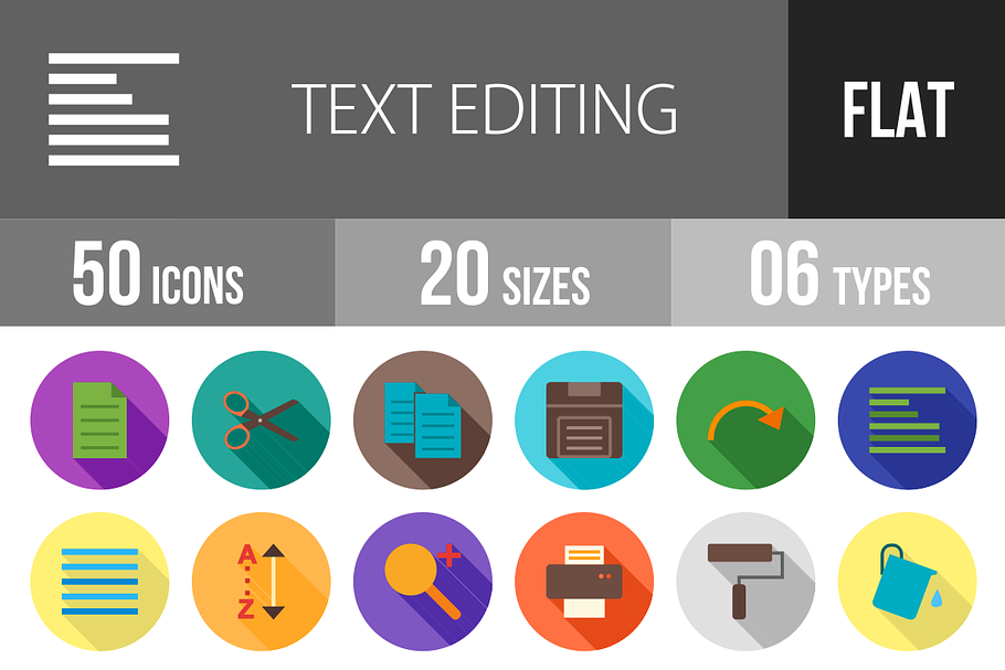 50 Text Editing Flat Shadowed Icons