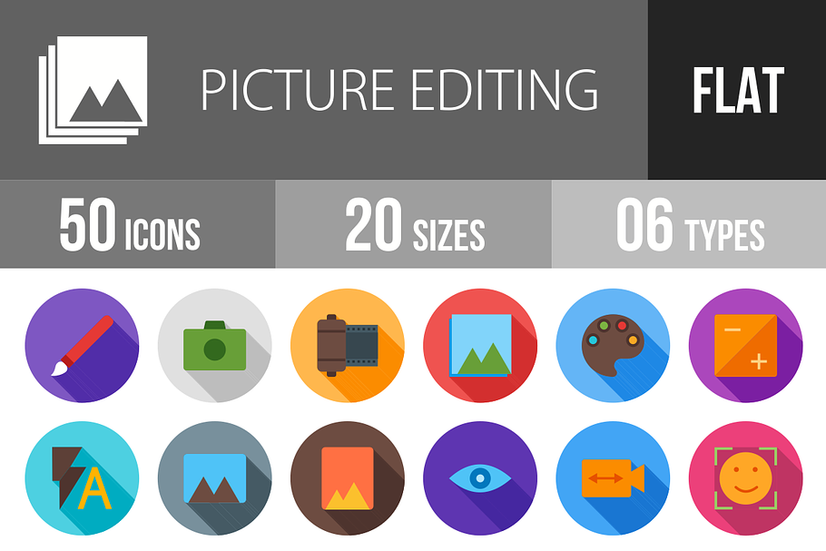 50 Picture Editing Flat Shadow Icons