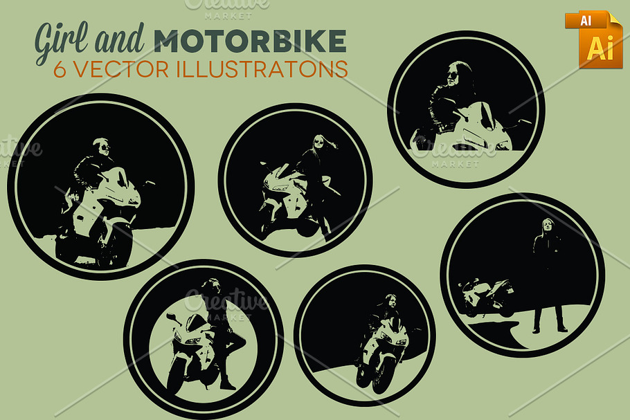 Girl and Motorbike 6 vector illust in Illustrations - product preview 8
