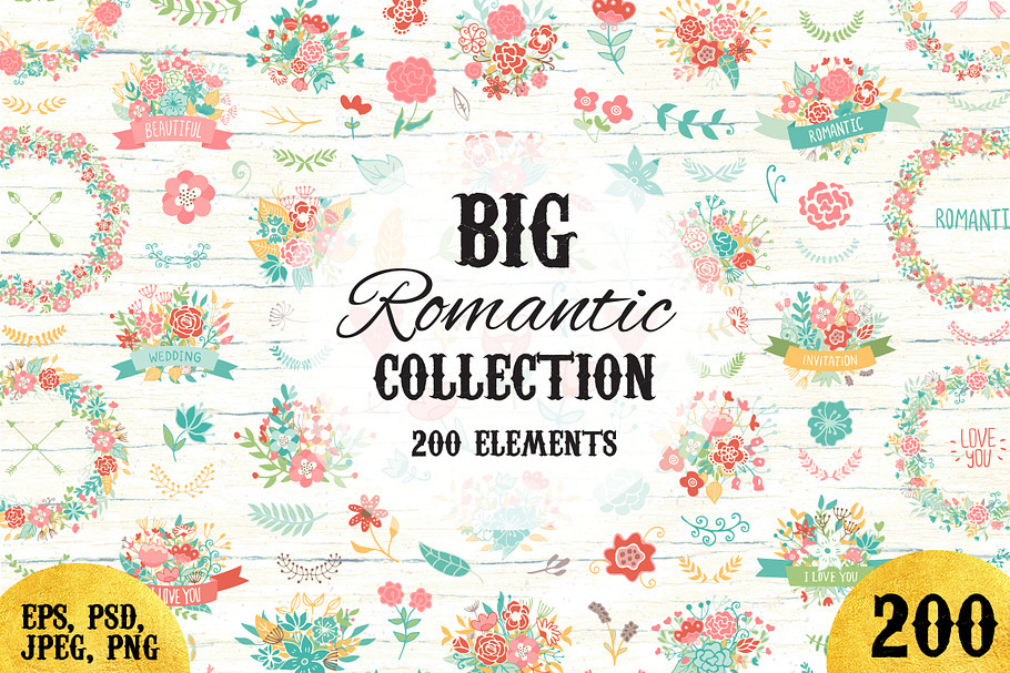 200 Wedding Floral Romantic Bundle in Objects - product preview 8